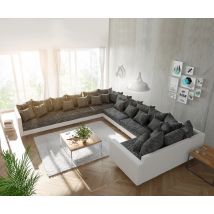 Wohnlandschaft Clovis XXL Weiss Schwarz mit Armlehne Ottomane Links
