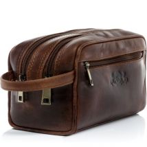 SID & VAIN Kulturtasche Leder GATWICK braun Kulturbeutel