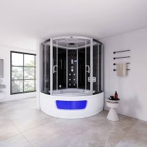 Home Deluxe Stoomdouche met whirlpoolfunctie en stoomsauna EXCLUSIO - 135 x 135 cm zwart