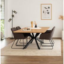 Home Deluxe Vierkante eetgroep AVENCIA inclusief steronderstel - 200 x 120 cm Fishbone Oak 4 stoelen antraciet