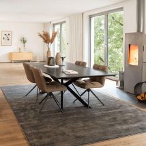 Home Deluxe Eetgroep vierkant AVENCIA incl. steronderstel - 200 x 120 cm Donker eiken 4 stoelen grijs