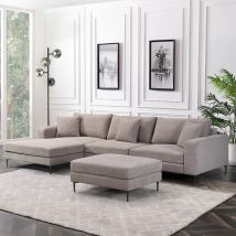 Home Deluxe Sofá con reposapiés BELLANO - 340 x 188 cm Cordón Beige