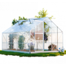 Gewächshaus ARONA Aluminium 6mm inkl. Fundament mit Dachfenster, Schiebetür, UV-Schutz