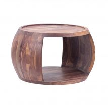 FineBuy Couchtisch Sheesham Massivholz rund 60cm  · Wohnzimmertisch mit Ablagefach · Handgefertigter Sofatisch aus Echtholz im natürlichen Landhaus Design