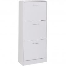 FineBuy Schuhkipper mit 3 Fächern für 18 Paar Schuhe, Moderner Schuhschrank in Weiß, Schuhkommode 50 x 24 x 125 cm