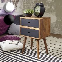 FineBuy Retro Nachtkonsole REPA Sheesham-Holz Nachttisch mit 2 Schubladen dunkelbraun, Design Nachtkästchen 40 x 67 x 35 cm, Kleines Nachtschränkchen
