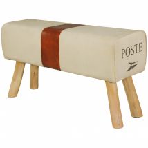 FineBuy Design Turnbock Sitzbank CANVAS Braun 91 x 30 x 50 cm, Turnhocker Bank aus Echtleder / Stoff, Hocker Garderobenbank Sitzhocker Springbock Turnbank