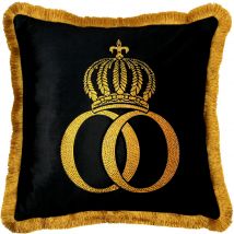 Harald Glööckler Kissen Pompöös by Casa Padrino Schwarz / Gold Krone Deluxe mit Strass Steinen - Glööckler Luxus Barock Kissen AAA