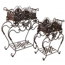 Casa Padrino Jugendstil  PflanzentopfstÃ¤nder Set aus Metall Rostfarben - BlumentopfstÃ¤nder - BlumenstÃ¤nder Barock