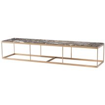 Casa Padrino Couchtisch Grau / Messing 190 x 45 x H. 35 cm - Luxus Edelstahl Wohnzimmertisch mit Marmorplatte