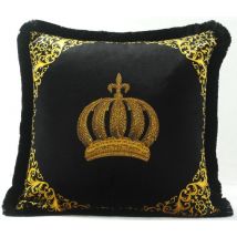 Harald GlÃ¶Ã¶ckler Luxus Deko Kissen PompÃ¶Ã¶s by Casa Padrino Krone mit Strass Steinen Schwarz / Gold - Feinster Samtstoff - GlÃ¶Ã¶ckler Kissen