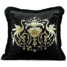 Harald GlÃ¶Ã¶ckler Luxus Deko Kissen PompÃ¶Ã¶s by Casa Padrino Krone & SchwÃ¤ne mit Strass Steinen Schwarz / Gold - Feinster Samtstoff - GlÃ¶Ã¶ckler Kissen