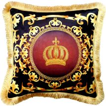 Harald GlÃ¶Ã¶ckler Luxus Deko Kissen PompÃ¶Ã¶s by Casa Padrino Luxus Krone mit Strass Steinen Schwarz / Bordeauxrot / Gold - Feinster Samtstoff - GlÃ¶Ã¶ckler Kissen