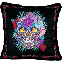 Frida Kahlo by Casa Padrino Luxus Deko Kissen mit Strass Steinen Schwarz / Bunt