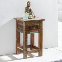 FineBuy Beistelltisch KALKUTTA 30 x 30 x 50 cm, Massivholz Nachtkonsole mit Schublade, Nachttisch Schlafzimmer aus Massiv Holz, Nachtkonsole - Anstelltisch Shabby-Chic