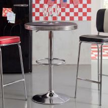 FineBuy American Diner Bartisch rund Ø 60 cm Aluminium Kunstlederbezug, Retro Stehtisch USA Schwarz/Silber, Robuster Bistrotisch 50er Jahre, Partytisch mit Untergestell aus verchromtem Alu