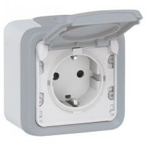 Base Tomada Schuko 2P+T Hermética Plexo LEGRAND 069733 Cinza