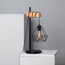 Lámpara de Mesa de Metal y Madera Sardo Negro