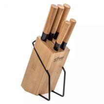 Messenblok met 5 messen bamboe Beige
