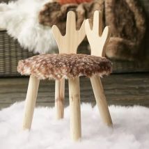 Tabouret enfant bois et fausse fourrure (H38 cm) Cerf Marron