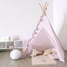 Tipi enfant bois et tissu (H160 cm) Dameo Rose