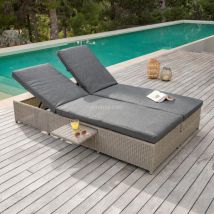 Transat double en résine tressée / Canapé de jardin Calvi Gris foncé