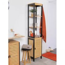 Badkamer kolomkast (34 x H173 cm) Cebu Zwart en hout