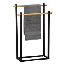 Porte serviette à poser 2 barres (H82 cm) Bambou Noir - meuble de salle de bain