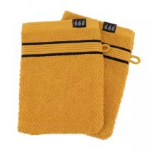 Set di due guanti in spugna di cotone Black Line Giallo ocra/ nero