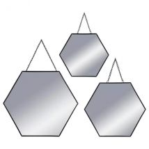 Lot de 3 miroirs en métal (H26 cm) Hexagonal Noir
