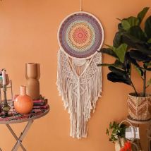 Décoration murale macramé (H110 cm) Attrape-rêve Arc-en-ciel