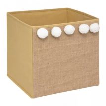 Opbergbox Jute 5 Pompons Bruin naturel