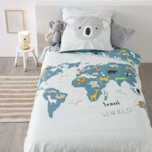Baumwoll-Bettbezug & 1 Kopfkissenbezug (140 cm) Carte du Monde Blau