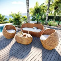 Salon de jardin en rotin 5 places Trinidad - Naturel beige