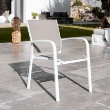 Stapelbarer Gartenstuhl mit Armlehnen Murano Aluminium - Weiß/Taupe