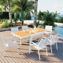Gartentisch ausziehbar Murano Aluminium mit Holz-Optik (bis zu 8 Pers.) - Weiß