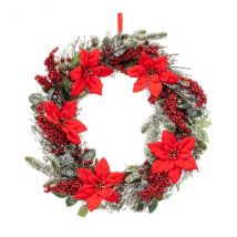 Couronne de Noël (D50 cm) Poinsettia et baies Rouge