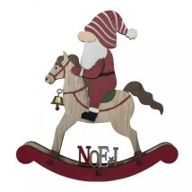 Père Noël en bois (H19 cm) Cheval à bascule Rouge