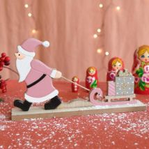 Weihnachtsmann aus Holz Olivier zum Aufstellen rosa