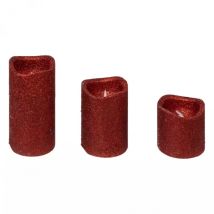 3er Set LED Kerzen mit Pailletten Rot
