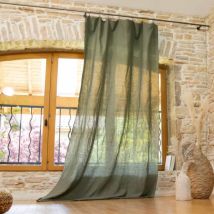 Rideau lin lavé ajustable (140 x max 270 cm) Louise Vert romarin