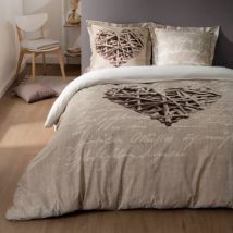 Housse de couette et deux taies coton (260 cm) Woodlove Beige