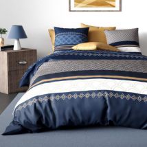 Funda Nórdica y dos fundas para almohada en algodón (240 cm) Kalypso Azul