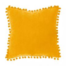 Coussin carré (40 x 40 cm) Pompons Jaune ocre