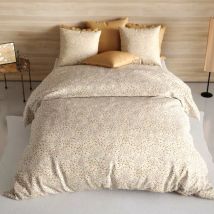 Housse de couette et deux taies coton (260 x 240 cm) Hanabi Marron