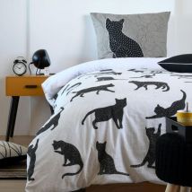 Funda Nórdica y una funda para almohada en algodón (140 cm) Chaton Negro