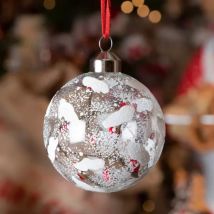 3er Set Weihnachtskugeln (D80 mm) aus Glas Nature enneigée Transparent