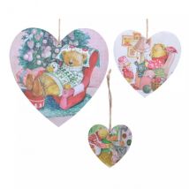 Set van 3 kersthartjes Petit ourson hangdecoratie Veelkleurig