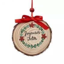 Suspension en bois (H9 cm) Joyeuses Fêtes Rouge