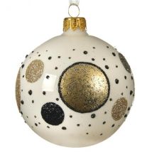Lote de 6 bolas de Navidad en vidrio (D80 mm) Dots Blanco lana
